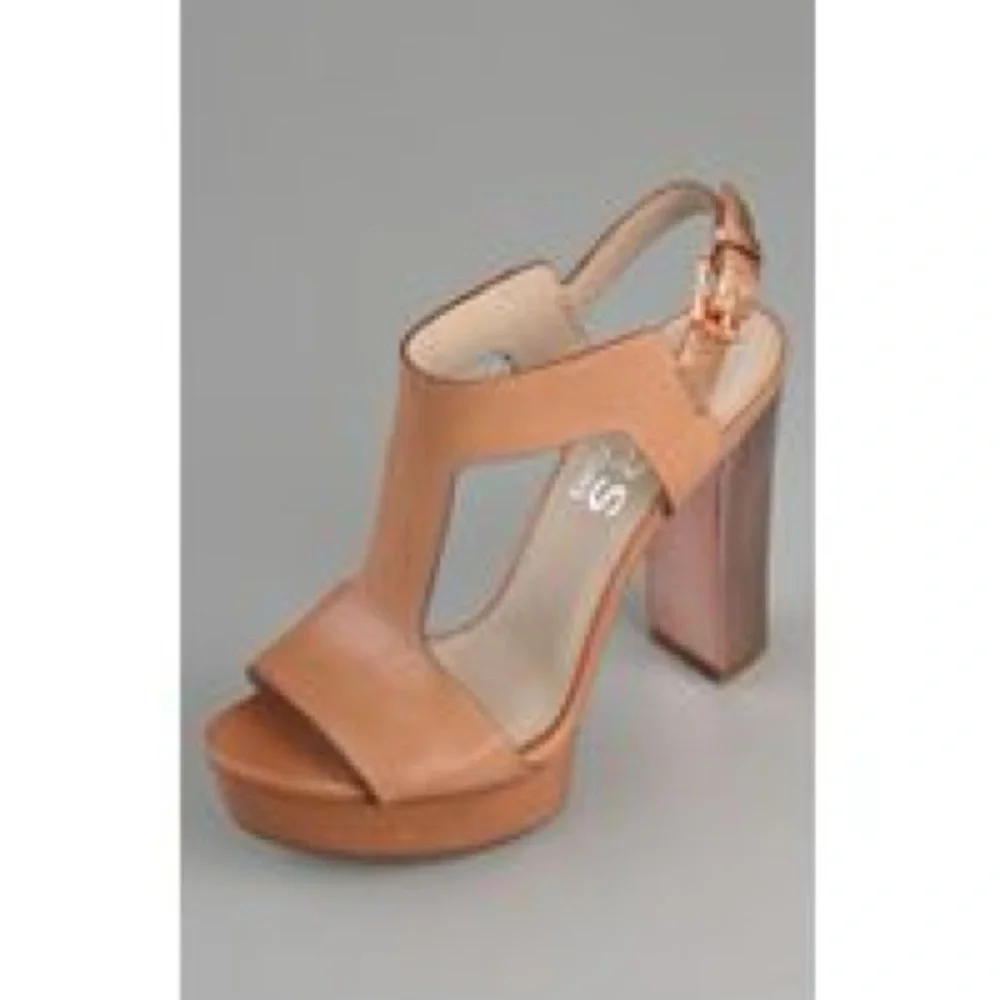Kors Michael Kors Stylish Tan Platform Vernon Heels Mirrored Rose Gold Heel